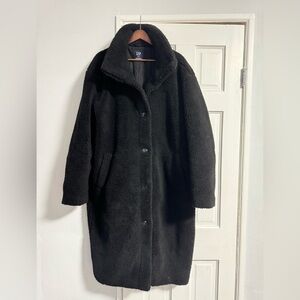 GAP Black Plush Teddy Long Coat